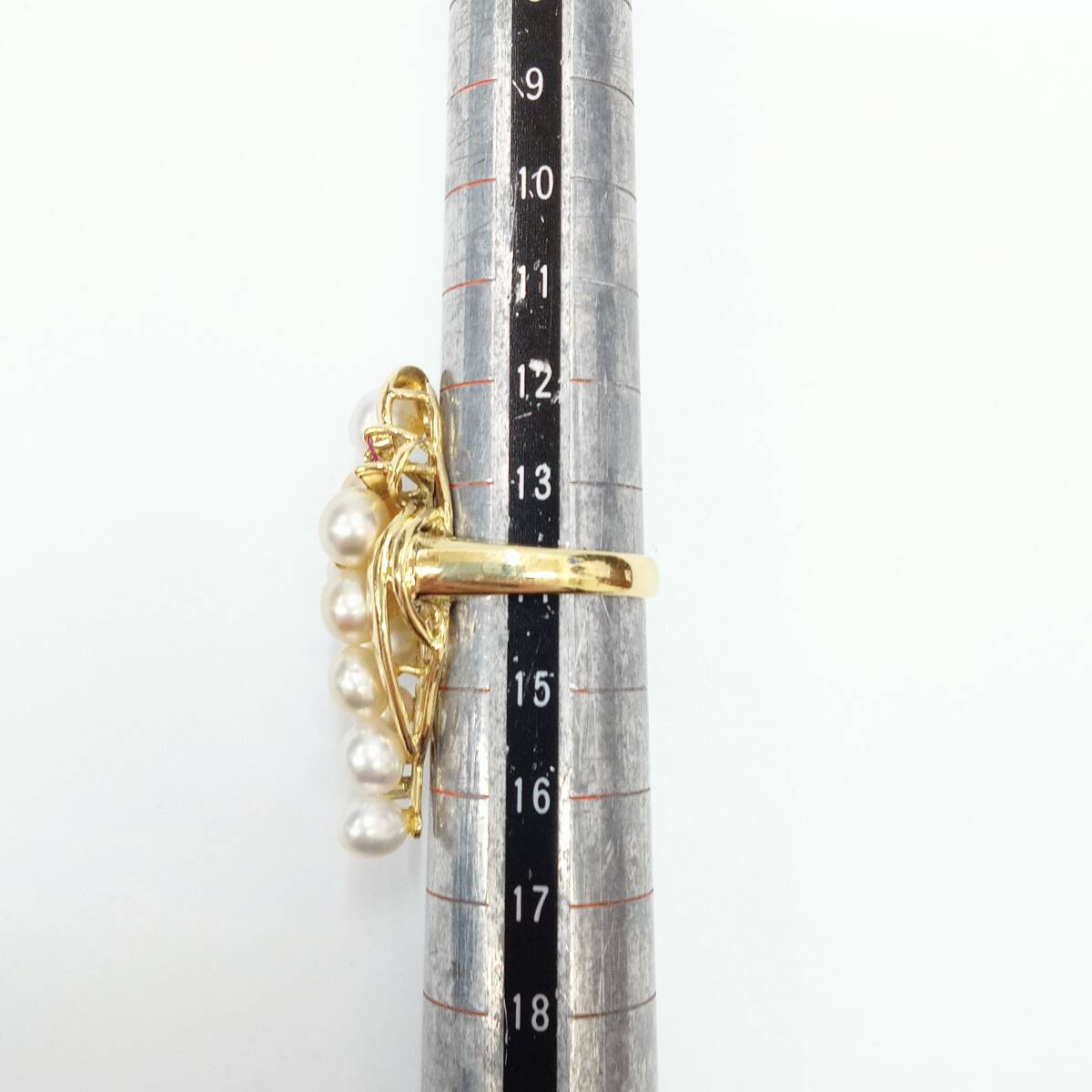 【鑑別書付き】 真珠 パール 天然ダイヤモンド 0.03ct K18 18金 750 イエローゴールド 指輪 リング 14號 11.3g アンティーク風(fēng) レディース