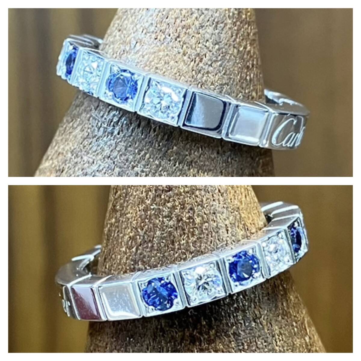 Cartier カルティエ K18WG ラニエール リング ダイヤ サファイヤ 7號 ブランドアクセサリー 指輪 レディース ホワイトゴールド
