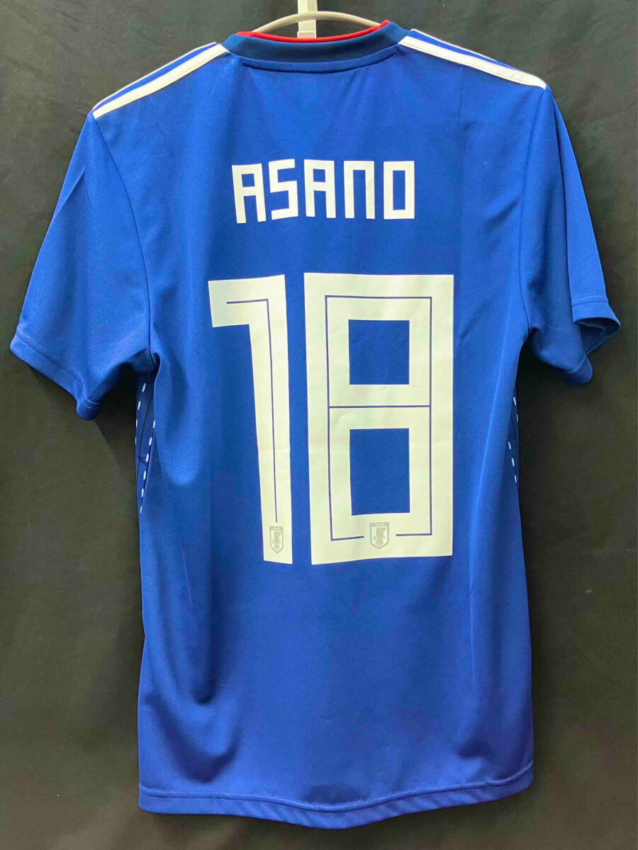 [タグ付] adidas アディダス サッカー 日本代表 2018 半袖 ユニフォーム 淺野拓磨 M 青 ブルー エンブレムワッペン CV5638