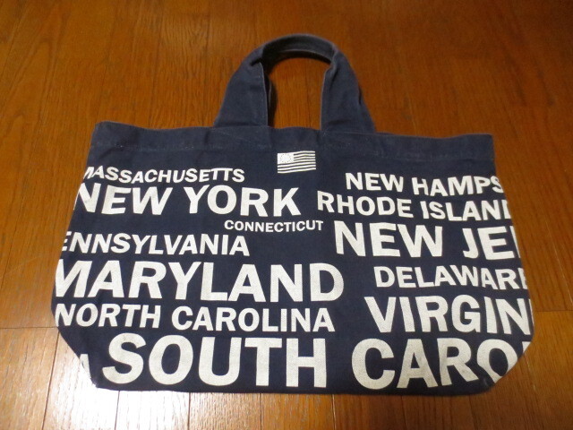 ＪＯＵＲＮＡＬ　ジャーナル　アメリカ地名　ロゴプリント入り　キャンバス　トートバッグ　紺系　ＮＥＷＹＯＲＫ　ＣＯＮＮＥＣＴＩＣＵＴ