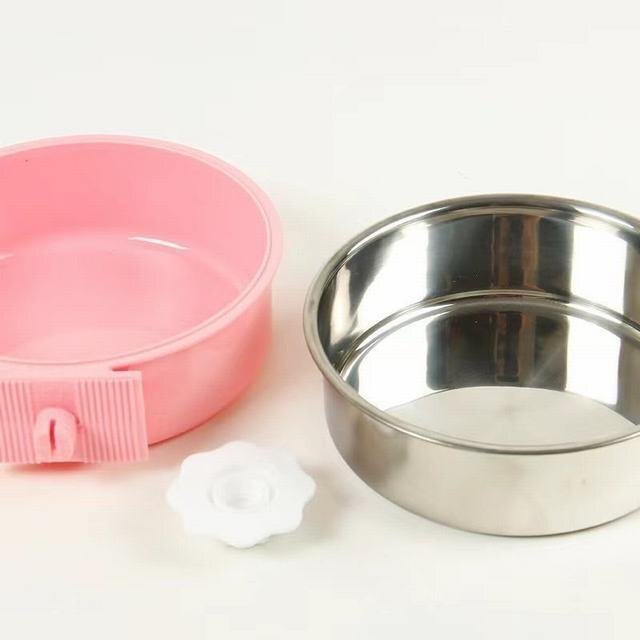  hood bowl water cup cage dog cat water bait inserting pet small animals stainless steel 2 -ply structure ...2 piece set 