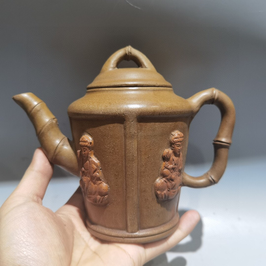 仁】『紫砂壺・四面仏壺・時大彬款・黄段砂・茶具・茶道品』