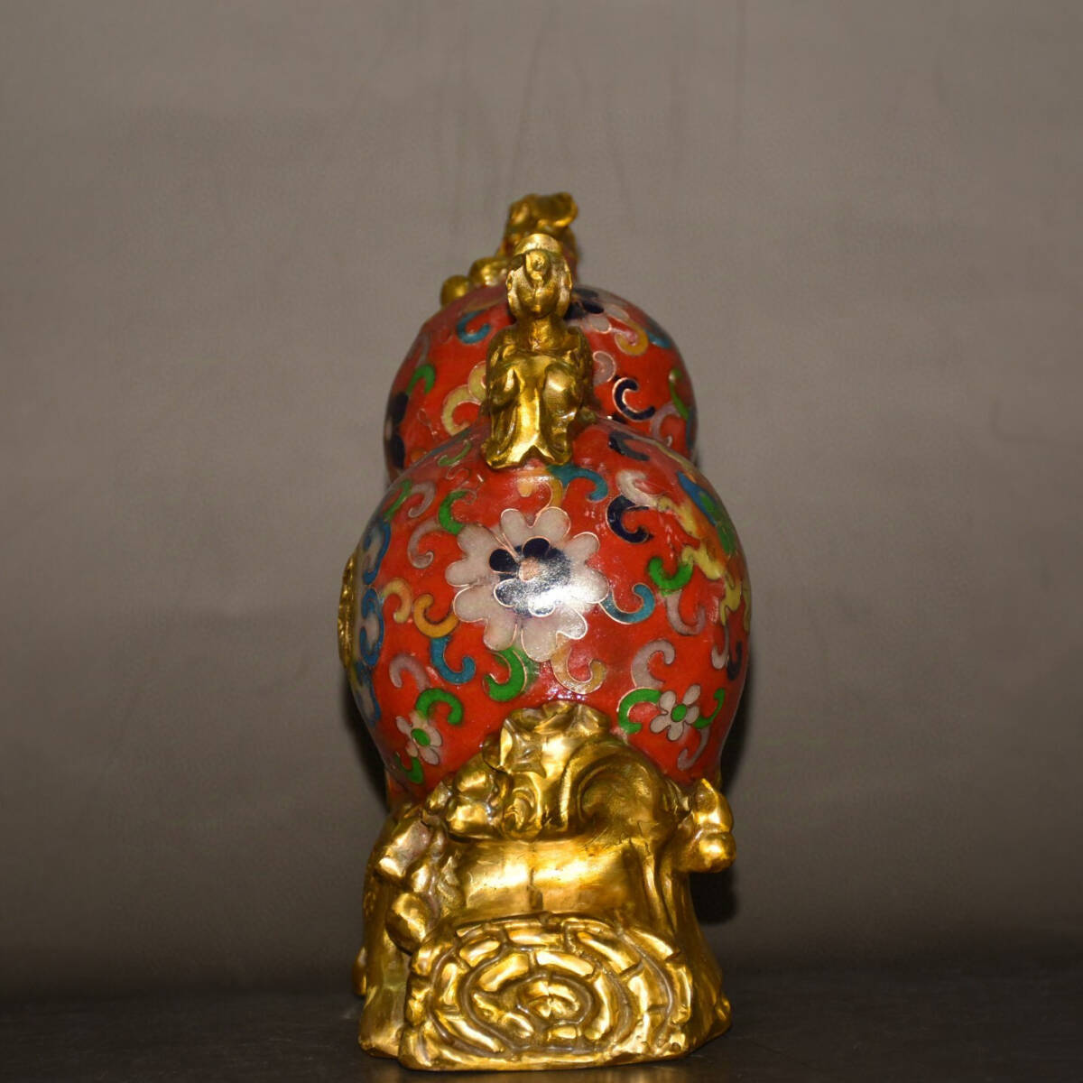 仁】『銅製・塗金・景泰藍・琺瑯彩・瑞獣ひょうたん ・置物・賞