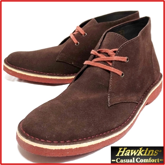 即決★Hawkins★メンズ28㎝ レザーチャッカブーツ ホーキンス 本革 良品 ブラウン 茶 スエード 本皮