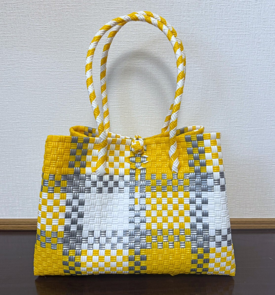 プラカゴ メルカド トートバッグ マルシェバッグ ハンドメイド 洗える かごバッグ Lサイズ パサール 軽量 イエロー