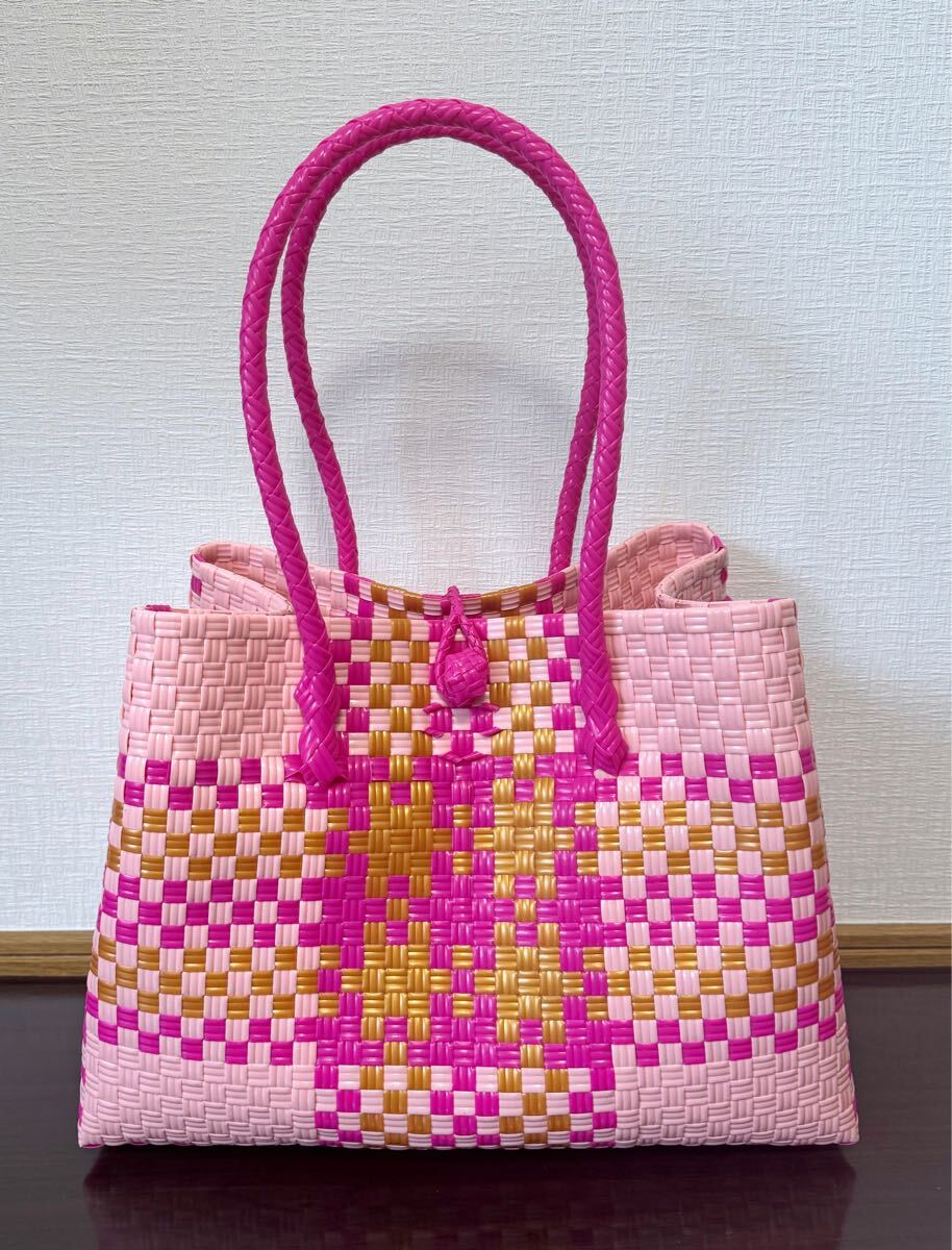 プラカゴ メルカド トートバッグ マルシェバッグ ハンドメイド 洗える かごバッグ Lサイズ パサール 軽量 ベビーピンク マゼンタ