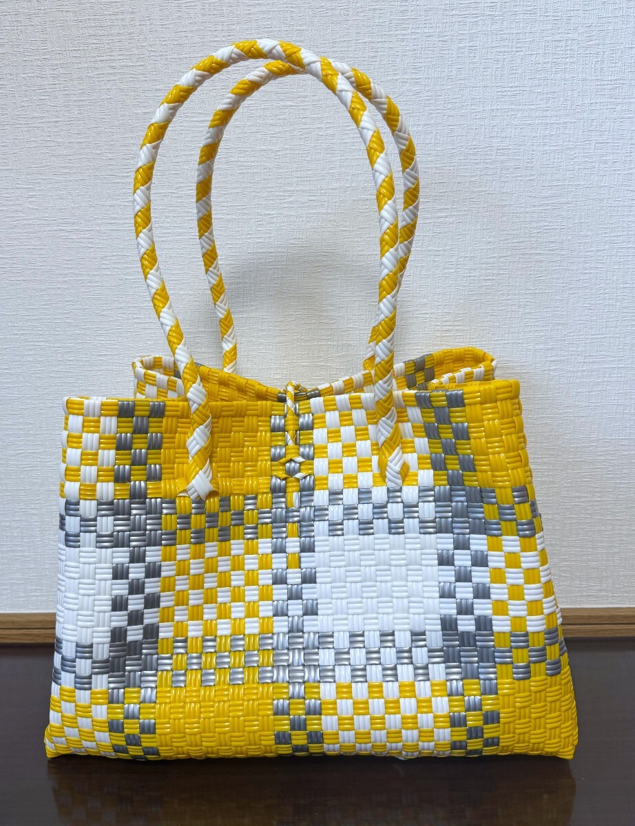 プラカゴ メルカド トートバッグ マルシェバッグ ハンドメイド 洗える かごバッグ Lサイズ パサール 軽量 イエロー