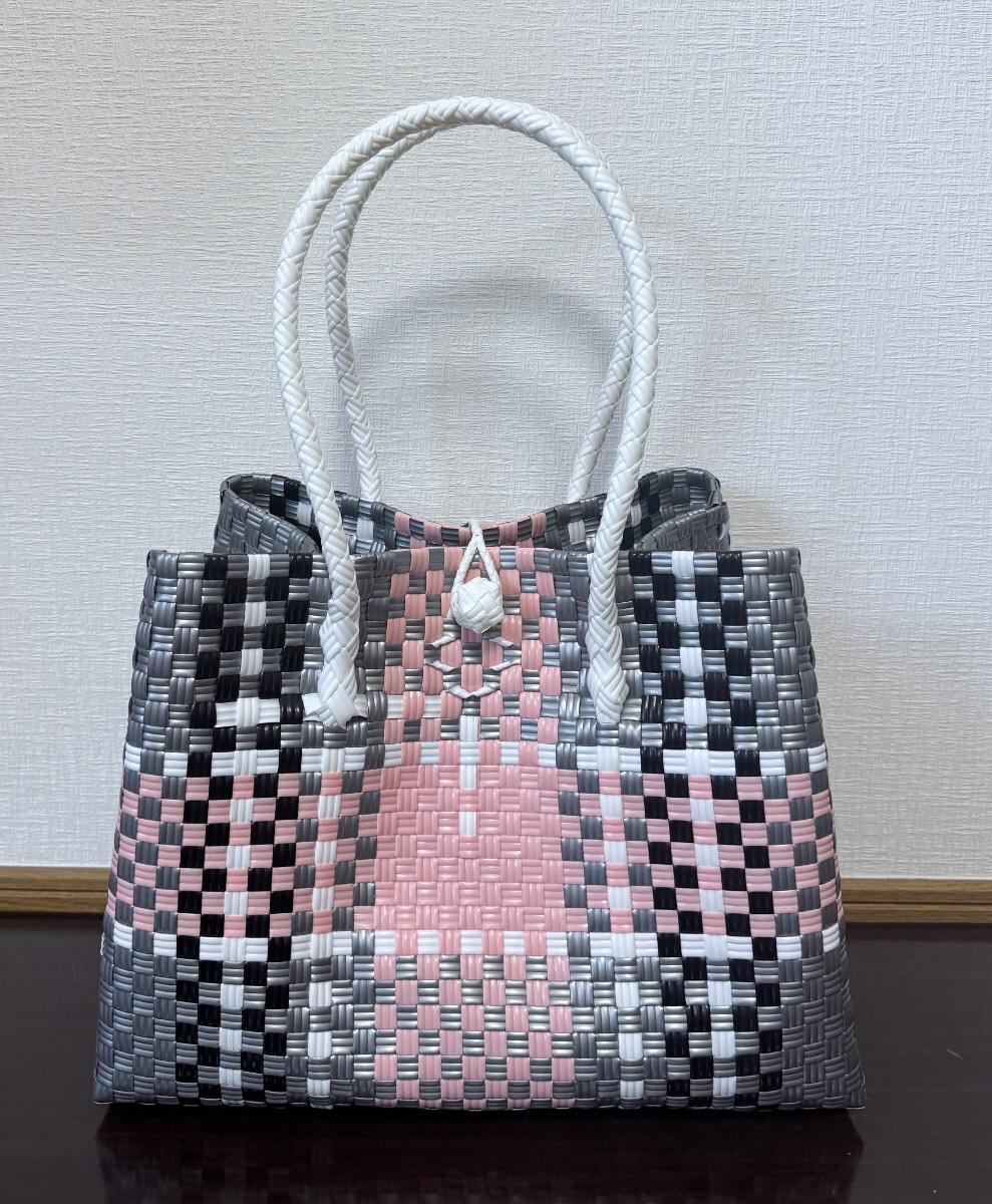 プラカゴ メルカド トートバッグ マルシェバッグ ハンドメイド 洗える かごバッグ Lサイズ パサール 軽量 ベビーピンク シルバー