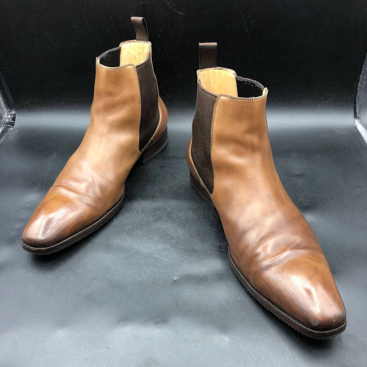 M3580 Santoni サントーニ レザー ショートブーツ サイドゴアブーツ メンズ 7.5/26.0cm相當(dāng) ブラウン 茶 革靴 