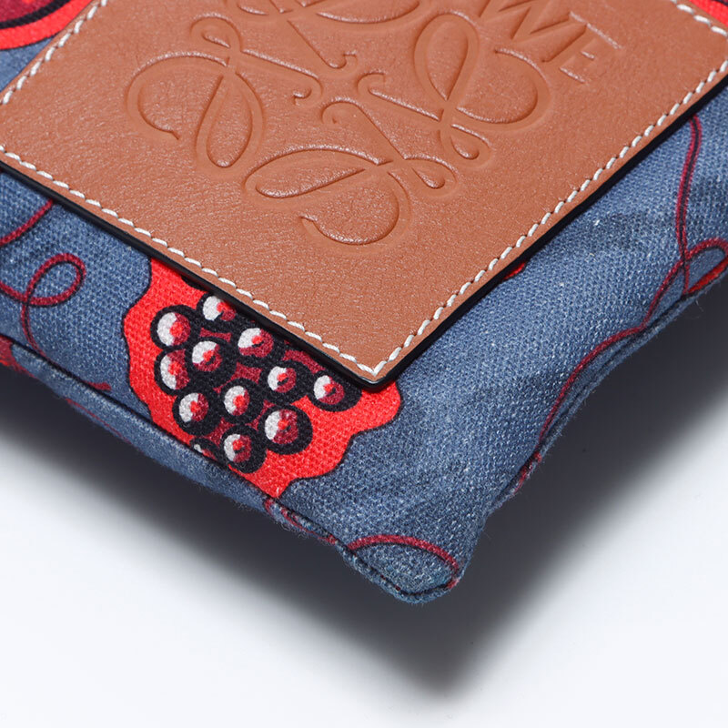 ロエベ LOEWE ショルダーバッグ パウラズ イビサ キャンバス レザー アナグラム ブルー ピンク