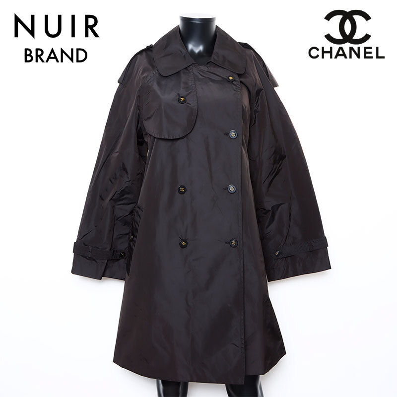 シャネル CHANEL トレンチコート ダブルブレスト ココマークボタン ナイロン ブラック