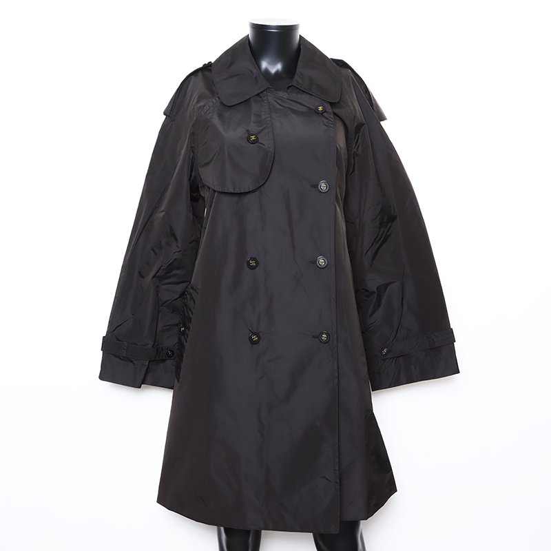 シャネル CHANEL トレンチコート ダブルブレスト ココマークボタン ナイロン ブラック