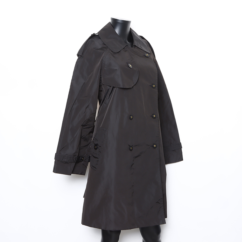 シャネル CHANEL トレンチコート ダブルブレスト ココマークボタン ナイロン ブラック