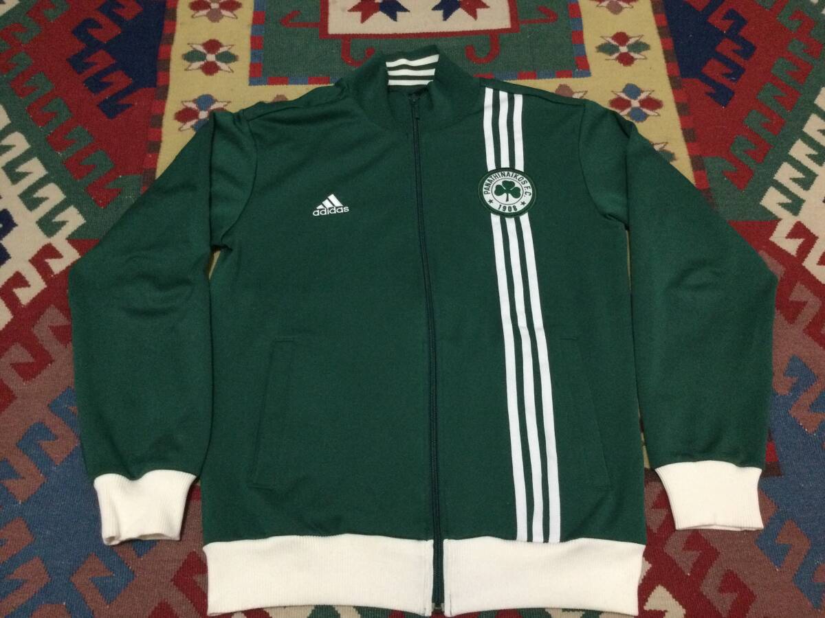 アディダス　トラックジャケット　珍柄　緑白ライン　panathinaikos FC ジャージ　adidas ビンテージ