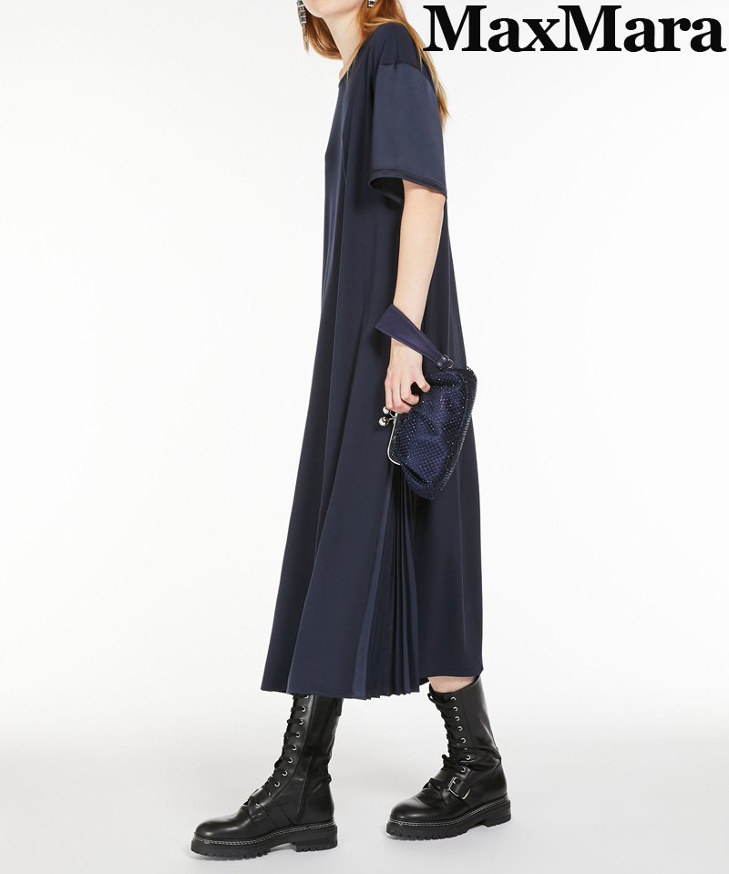 秋冬新作50%OFF　マックスマーラ　Max Mara　サイドプリーツ ロングワンピース　ネイビー　XSサイズ　【送料無料】