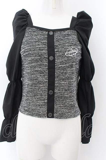 NieR Clothing / 春夏用 袖異素材マムルークスリーブプルオーバー ブラック×グレー O-24-12-18-057-PU-TO-OW-OS