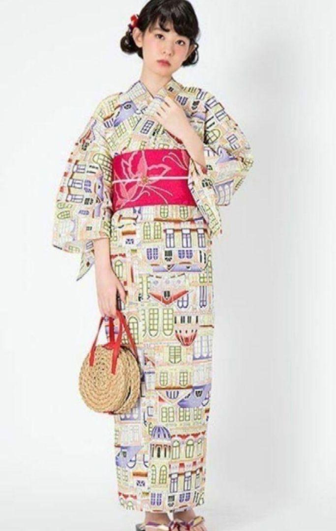 【大人ゆかた】高級変わり織◆モダンパステルのお家柄レトロ浴衣◆新品未使用呉服店購入　高級ライン