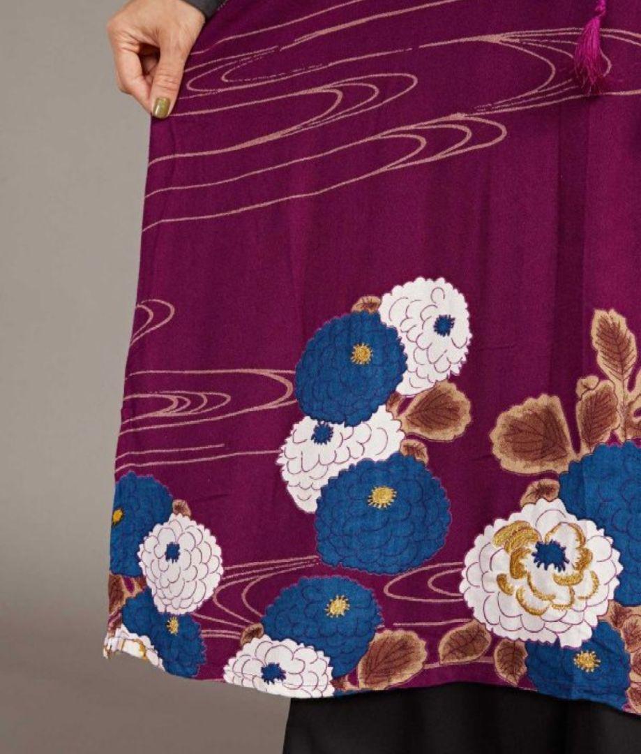 【職人手作り】和モダン金刺繍の牡丹柄ワンピース◆新品紫◆着物みたいに着こなせる◆ロングワンピース_画像2