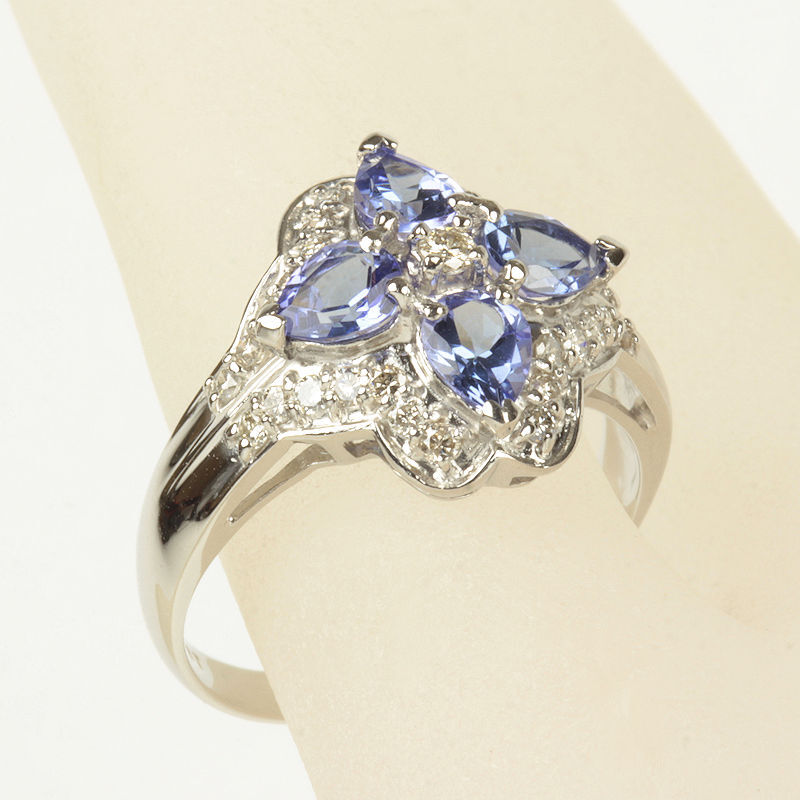 Pt900 タンザナイト リング 1.10/0.37ct ダイヤモンド 15號 プラチナ ソーティング付き 指輪 23042