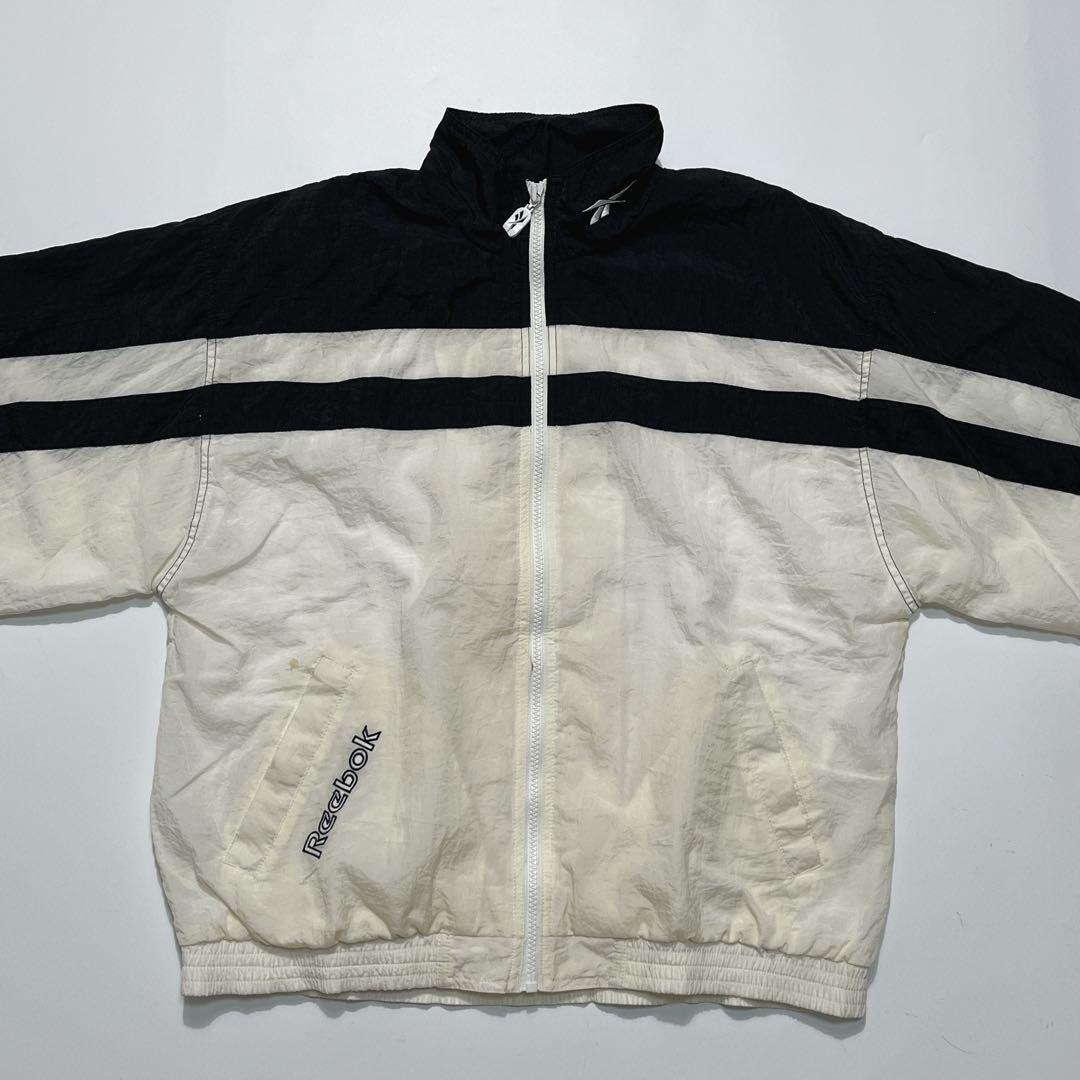 90's Reebok リーボック ナイロンジャケット M 白黒 ワン 90's Reebok リーボック ナイロンジャケット M 白黒 ワン