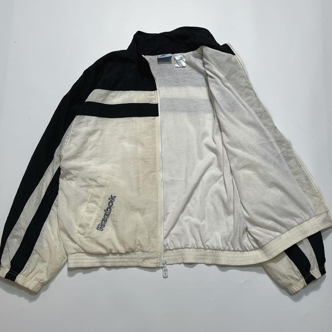 90's Reebok リーボック ナイロンジャケット M 白黒 ワン 90's Reebok リーボック ナイロンジャケット M 白黒 ワン