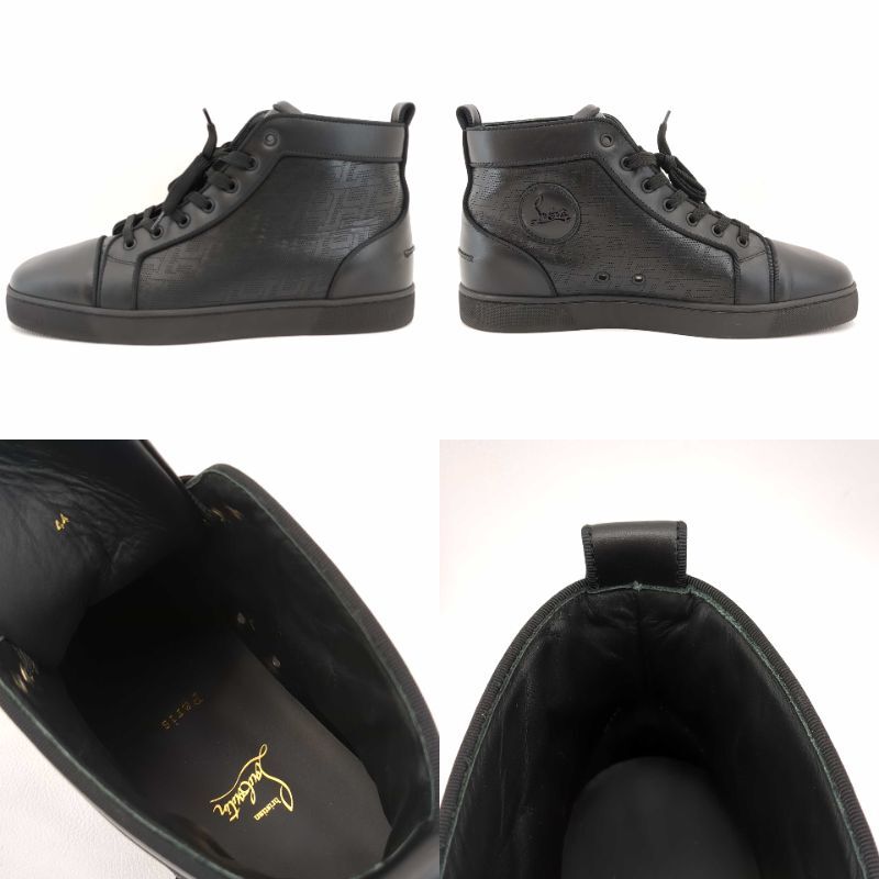 ルブタン　メンズスニーカー　ジャガード　ハイトップ　ブラック　黒　レザー　サイズ44　Christian Louboutin　中古◆3111/藤枝インター店