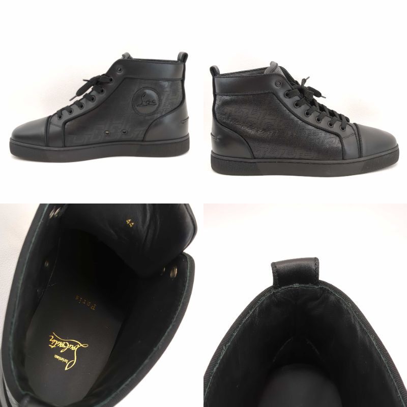 ルブタン　メンズスニーカー　ジャガード　ハイトップ　ブラック　黒　レザー　サイズ44　Christian Louboutin　中古◆3111/藤枝インター店