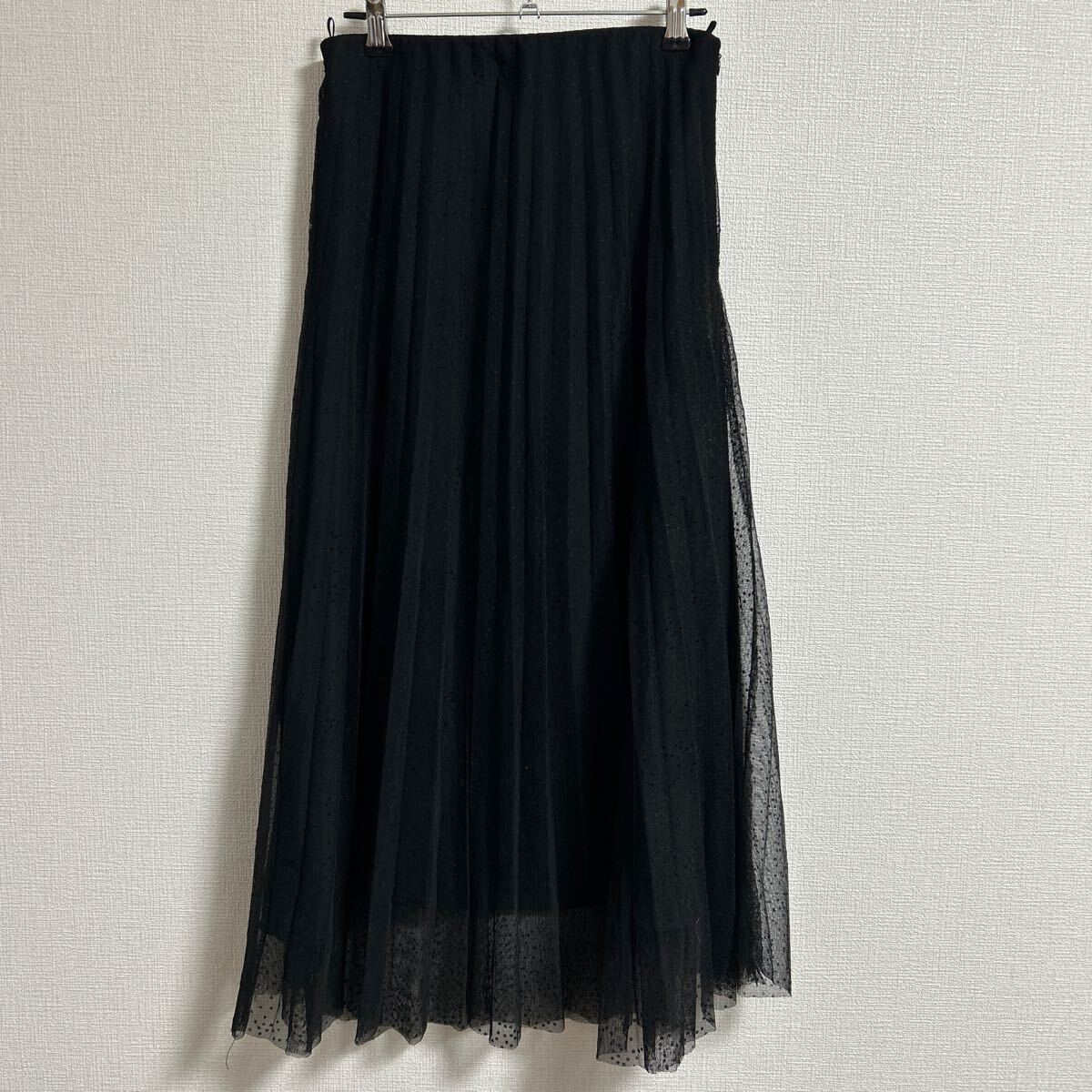 ZARA ザラ シフォンシースループリーツロングスカート ドット柄 ブラック レイヤード プリーツスカート