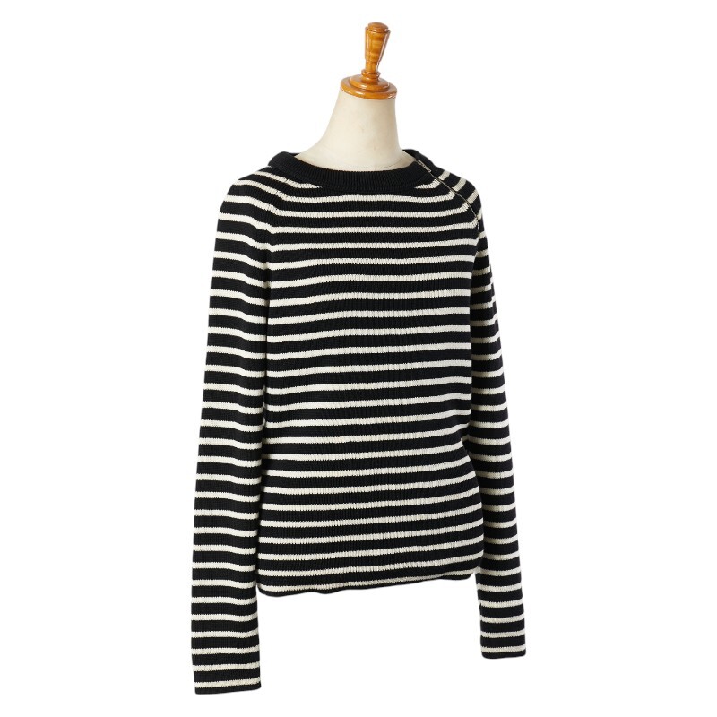 サンローラン ボーダー ニット サイズ：XS ホワイト ネイビー コットン ウール レディース SAINT LAURENT 【中古】
