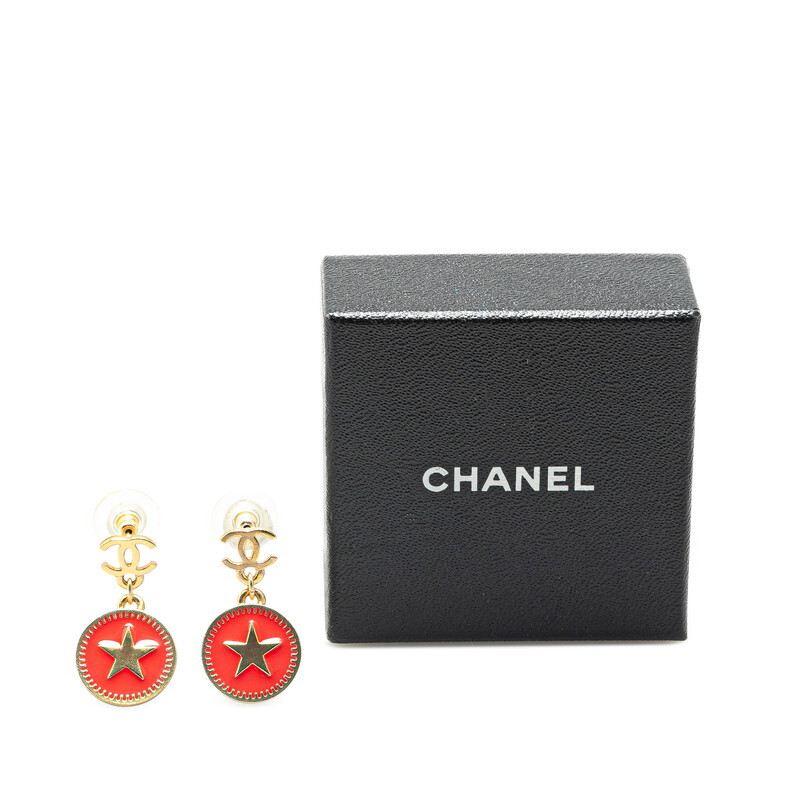 シャネル ココマーク スイングスター ピアス ゴールド レッド メッキ レディース CHANEL 【中古】