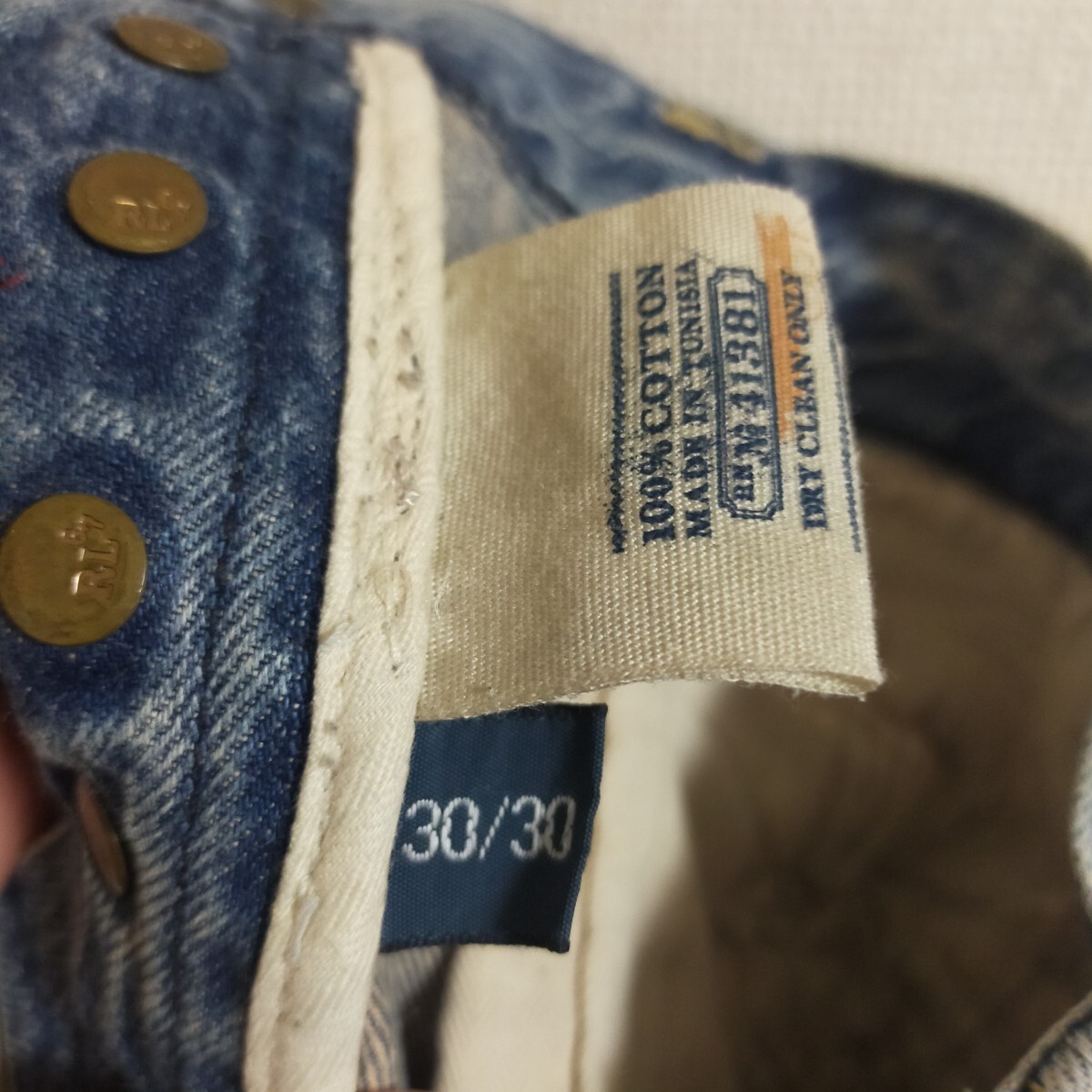 POLO RALPH LAUREN ポロ ラルフローレン レザー切替 パッチワーク リペア加工 デニムパンツ ジーンズ ユーズド加工 W30 インディゴブルー