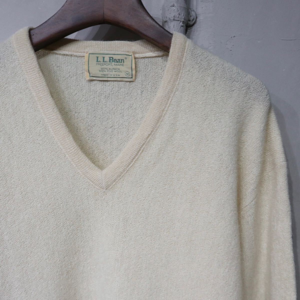 【即決】80s L.L.Bean エルエルビーン アルパカニット ALPACA ウールセーター アイボリー ホワイト 生成色 白 USA アメリカ製 古着 M