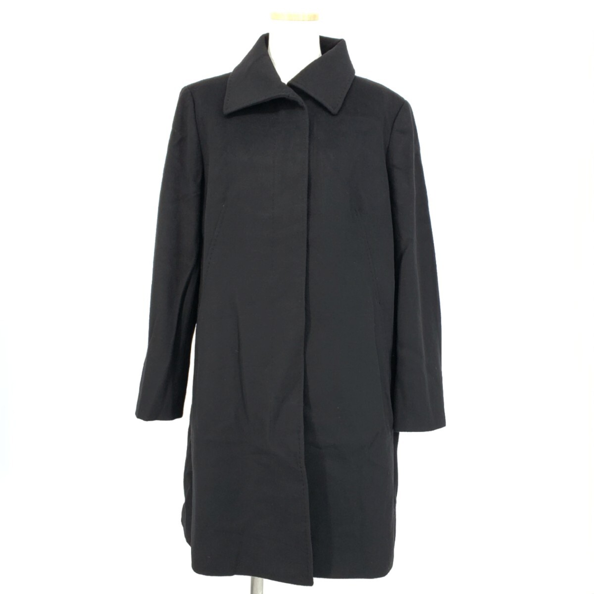 ＊a 【高級 カシミヤの滑らか質感】 元町ゼラール Zelal MOTOMACHI カシミヤ ステンカラーコート 15ARサイズ 婦人服 アウター 黒 ブラック