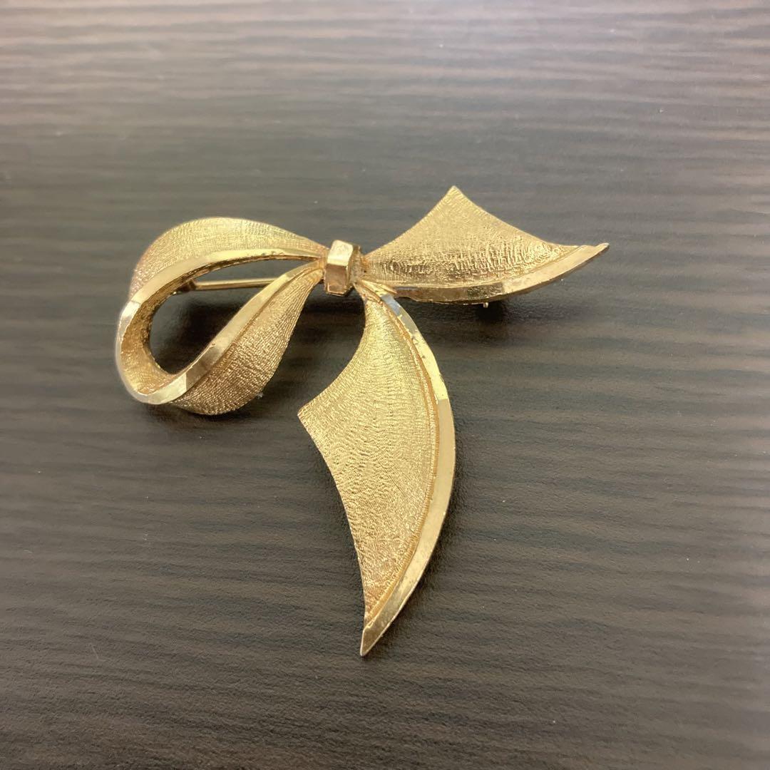 256刻印 ヴィンテージ ゴールド リボンブローチ クリスマス Ribbon