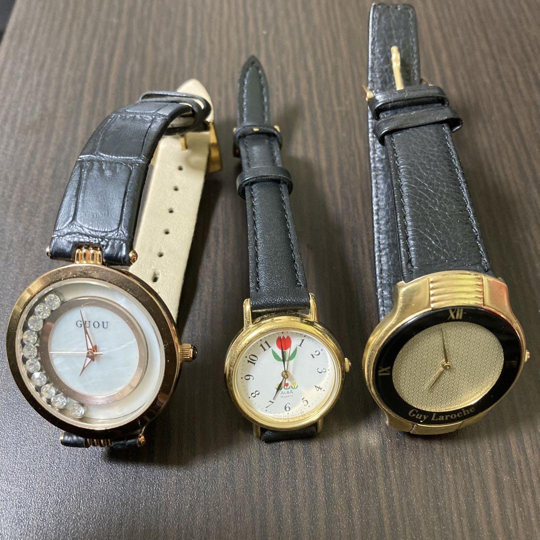 まとめ 腕時(shí)計(jì) 3本 クォーツ 3針 GUOU ALBA GUY LAROCHE アルバ ギ?ラロッシュ アナログ フェイス ラウンド 電池交換済