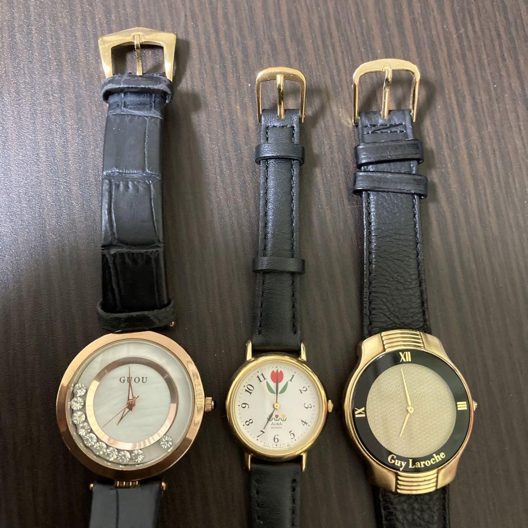 まとめ 腕時(shí)計(jì) 3本 クォーツ 3針 GUOU ALBA GUY LAROCHE アルバ ギ?ラロッシュ アナログ フェイス ラウンド 電池交換済