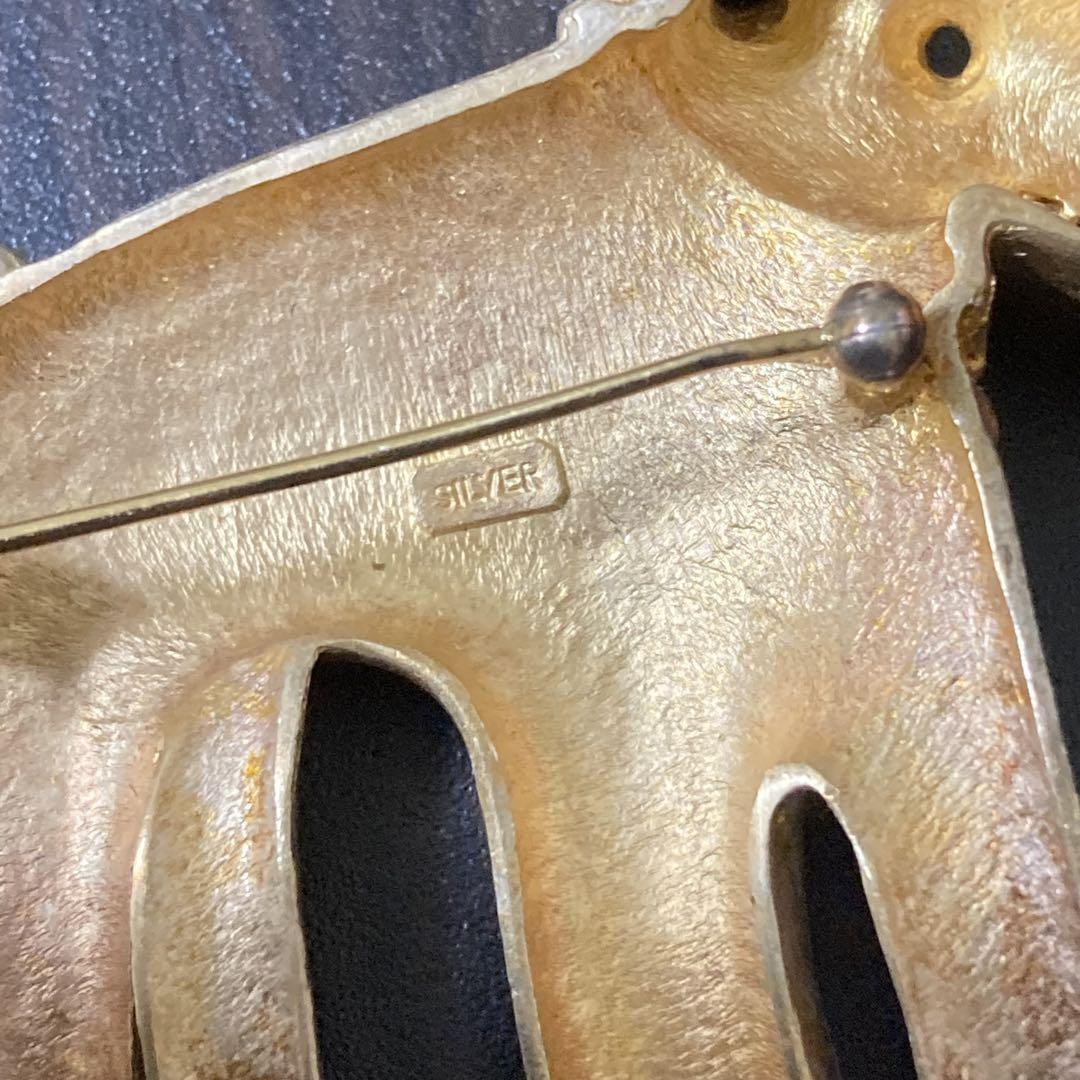 B13 ブローチ　コサージュ　埴輪　犬　イルカ　葉　SILVER　シルバー　刻印