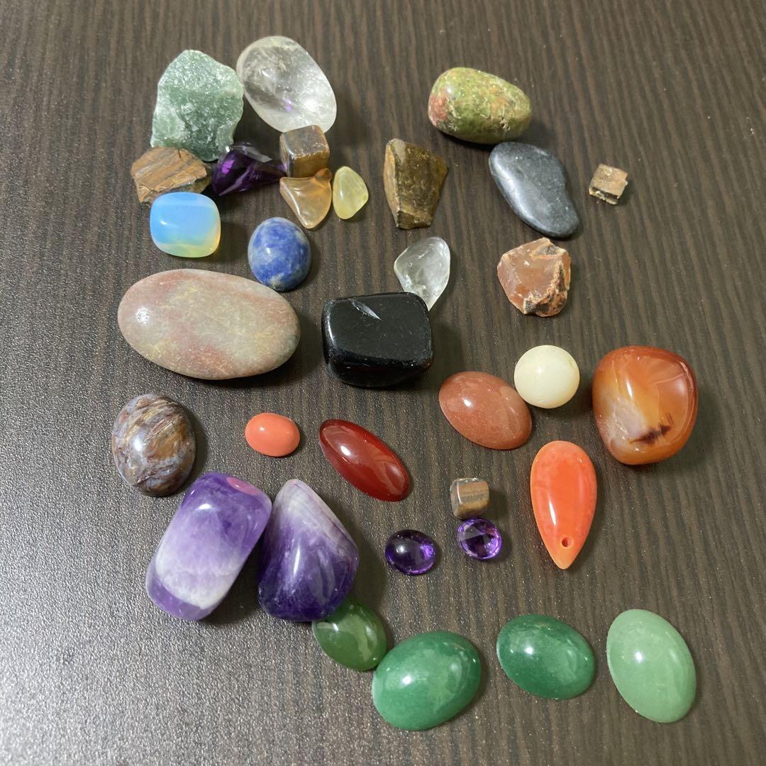 カラーストーン 色石 ルース おまとめ　天然石　翡翠　瑪瑙　メノウ　桃珊瑚　水晶　アメジスト　チャクラ　ヒーリング