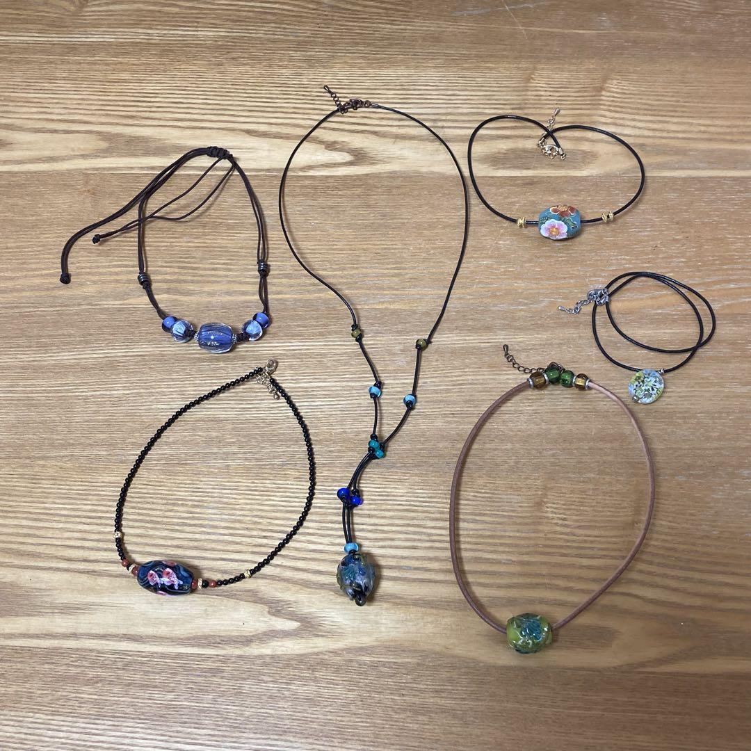 まとめ セットB ネックレス とんぼ玉 ガラスビーズ 花柄 金魚 グリーン ブルー パープル