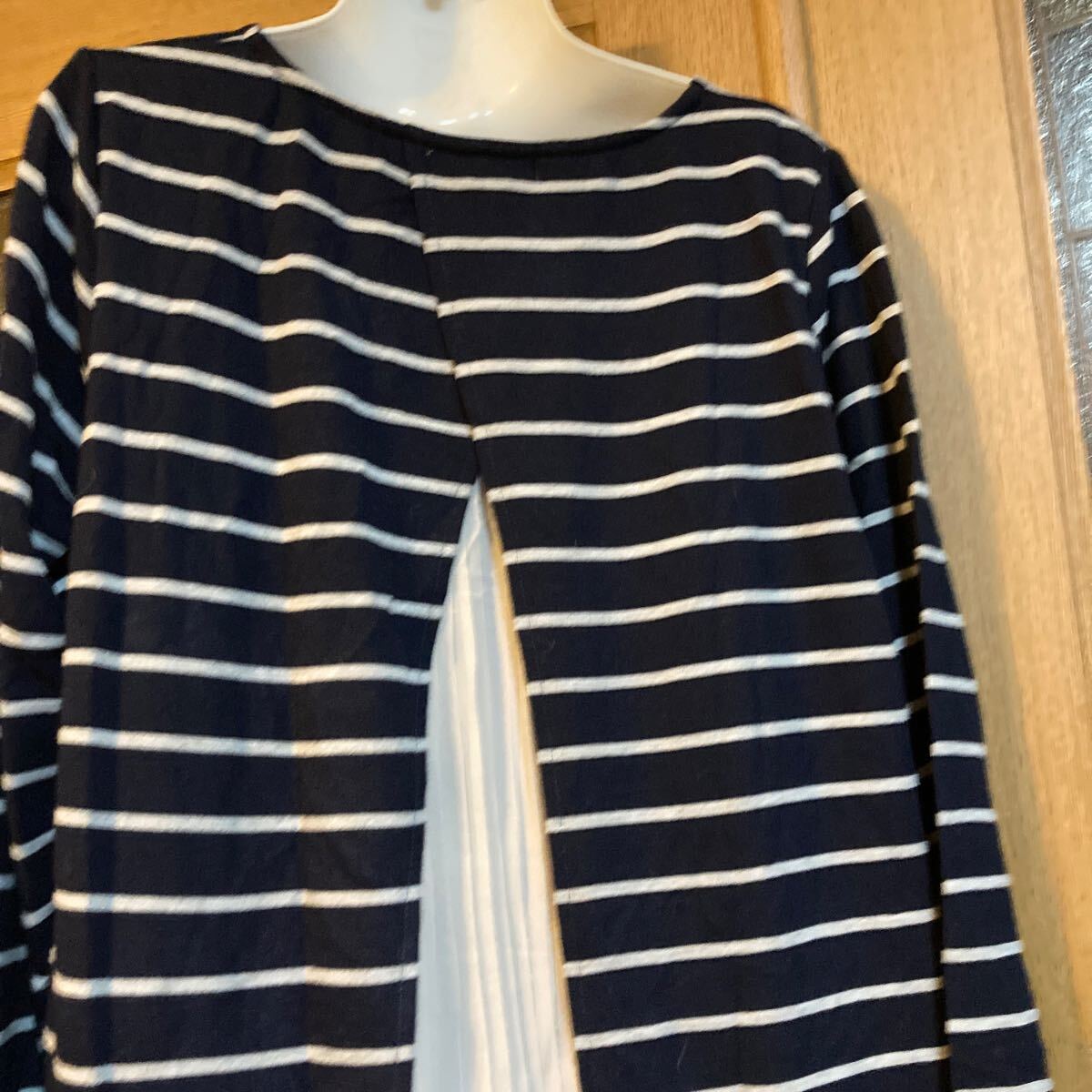 サイズL 身幅56 ゆったりボーダーカットソー　チュニック　シフォンギャザー♪_画像2