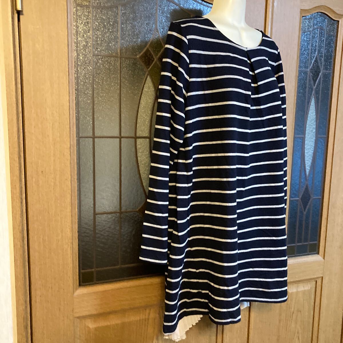 サイズL 身幅56 ゆったりボーダーカットソー　チュニック　シフォンギャザー♪_画像6