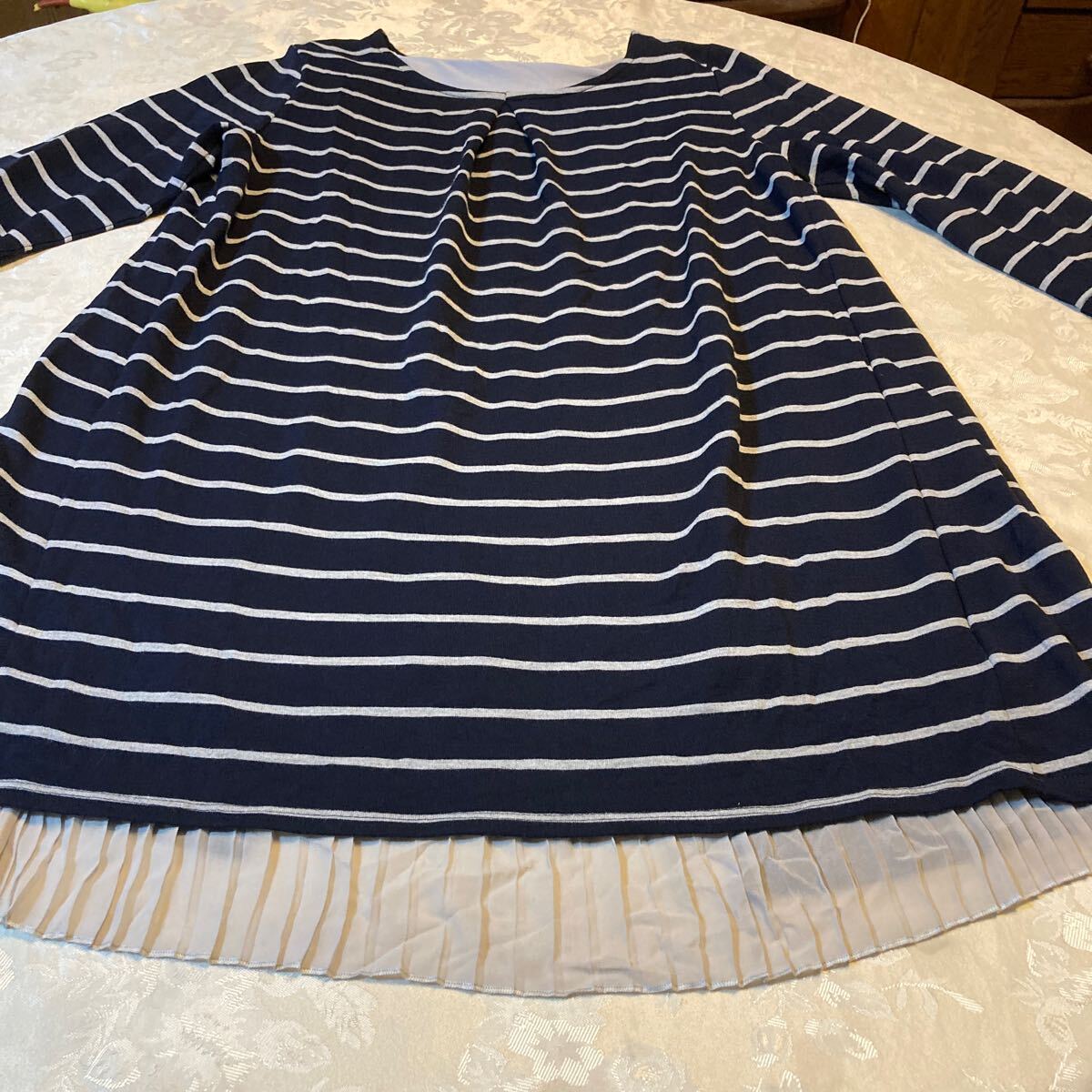 サイズL 身幅56 ゆったりボーダーカットソー　チュニック　シフォンギャザー♪_画像9