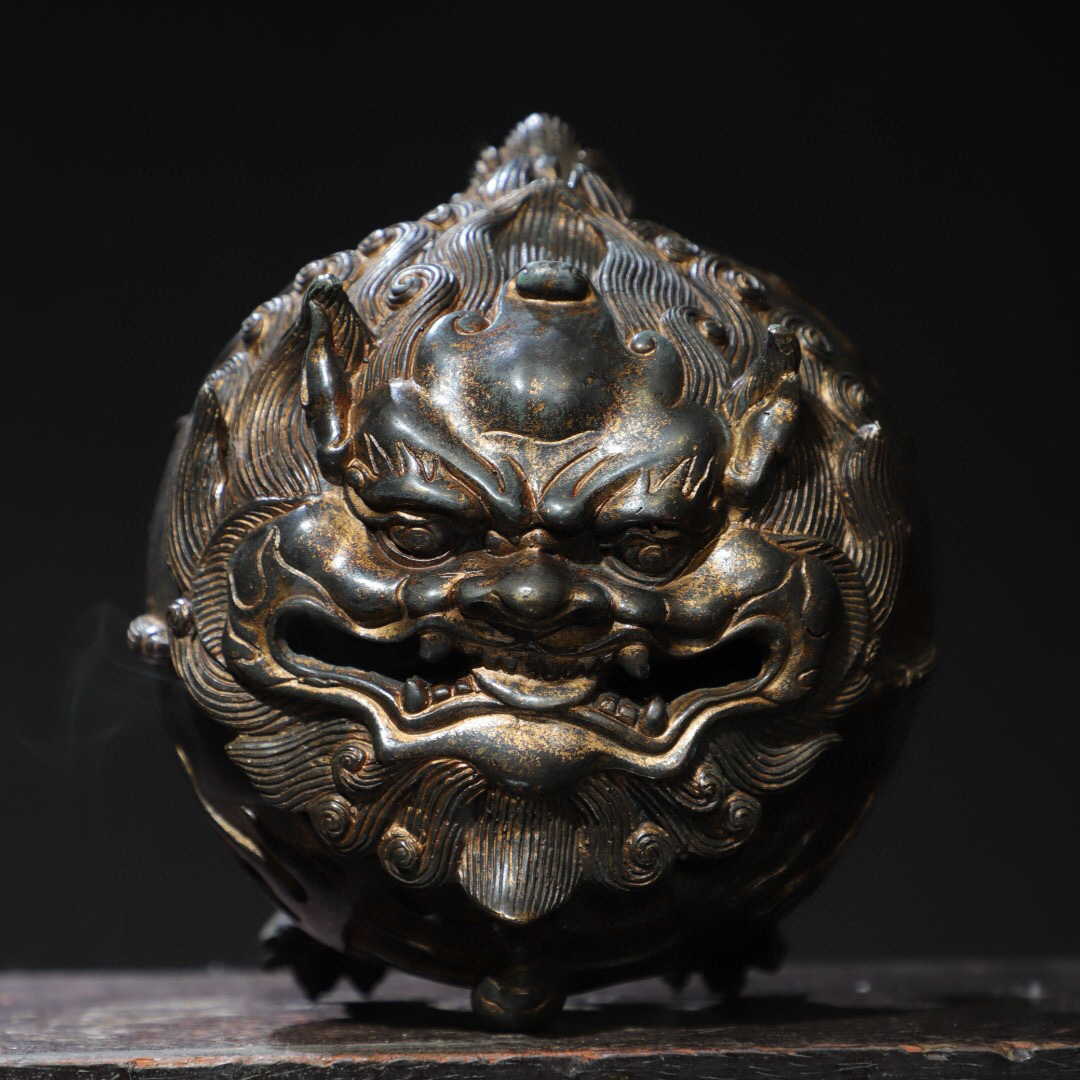 蔵友館蔵品・銅製・泥金・獅子熏香炉】・希少珍品・置物・賞物・中国 蔵友館蔵品・銅製・泥金・獅子熏香炉】・希少珍品・置物・賞物・中国