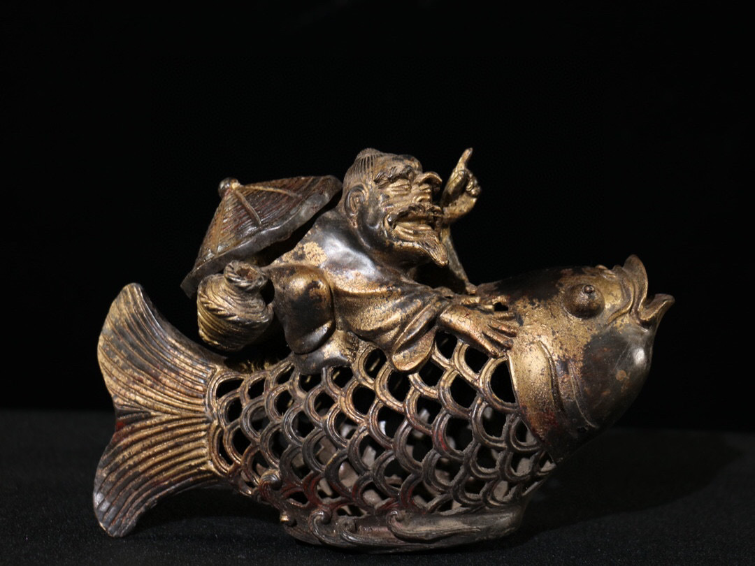 蔵友館蔵品・銅製・泥金・漁翁得利熏香炉】・希少珍品・置物・賞 蔵友館蔵品・銅製・泥金・漁翁得利熏香炉】・希少珍品・置物・賞