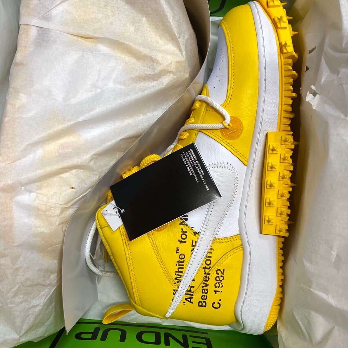 Off-White × Nike "теплый" белый × Nike военно-воздушные силы 1 mid SP кожа белый балка City meiz(DR0500-101) желтый 31cm без коробки .