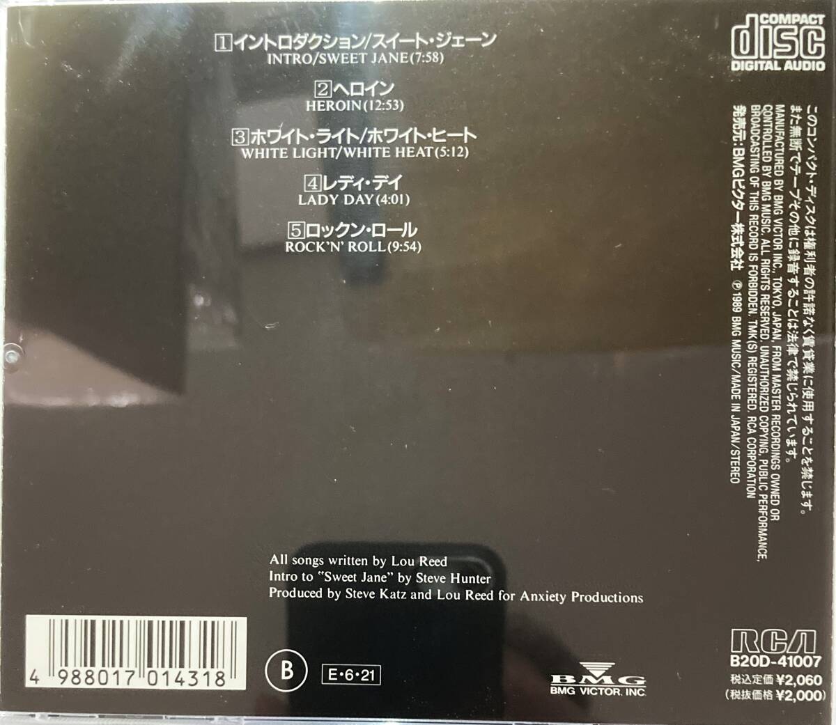 ルー?リード（Lou Reed）「ロックン?ロール?アニマル（Rock 'n' Roll Animal）」（A2）CD