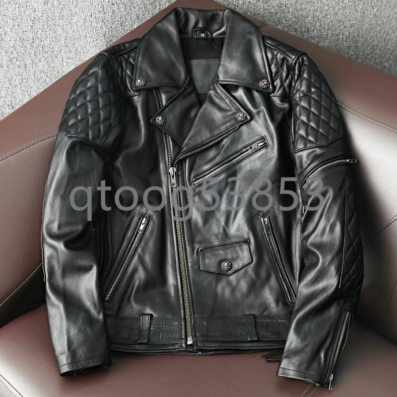 秋冬　レザージャケット メンズ ハレージャケット　バイクジャケット　ライダース 高級(jí)牛革　本革　革ジャン S～5XL　黒