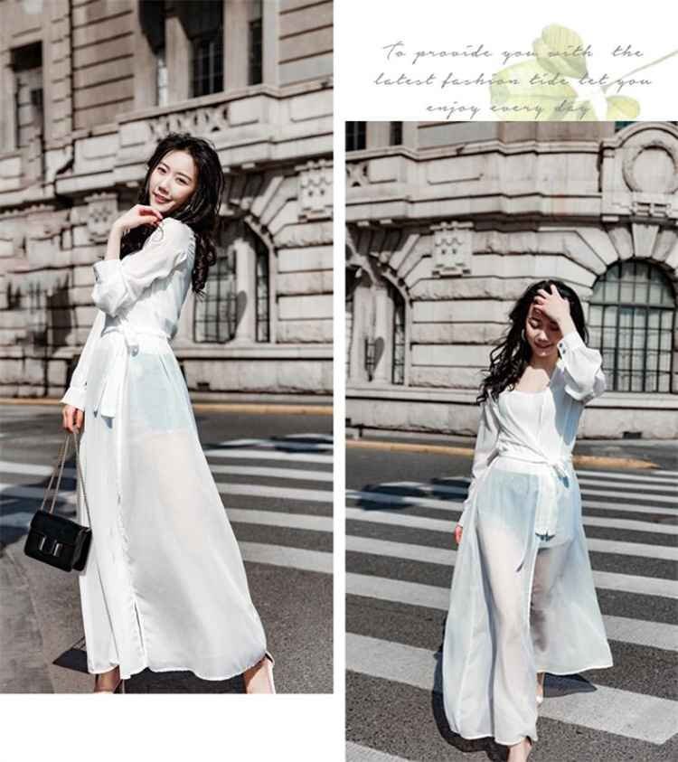  long height feather woven thing cardigan casual simple thin chiffon large size equipped S white 