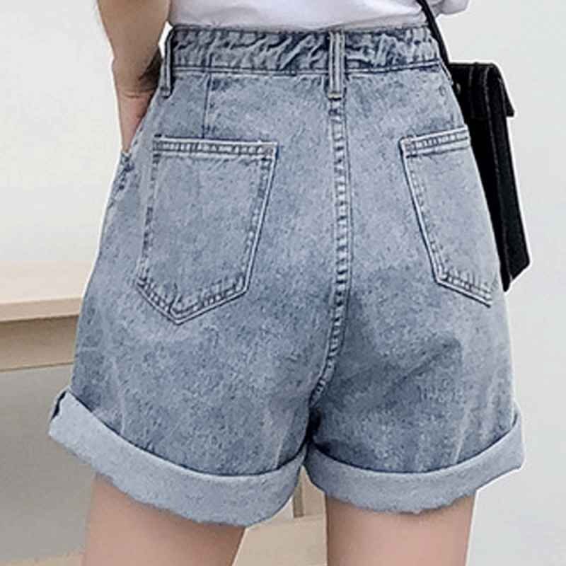  Denim short pants lady's high waist Short wide pants L beige 