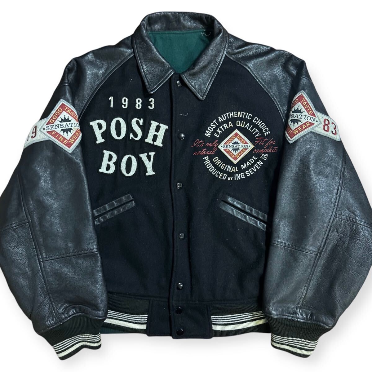 POSH BOY ポッシュボーイ 袖襟レザースタジャン 刺繍 ワッペン POSH BOY ポッシュボーイ 袖襟レザースタジャン 刺繍 ワッペン